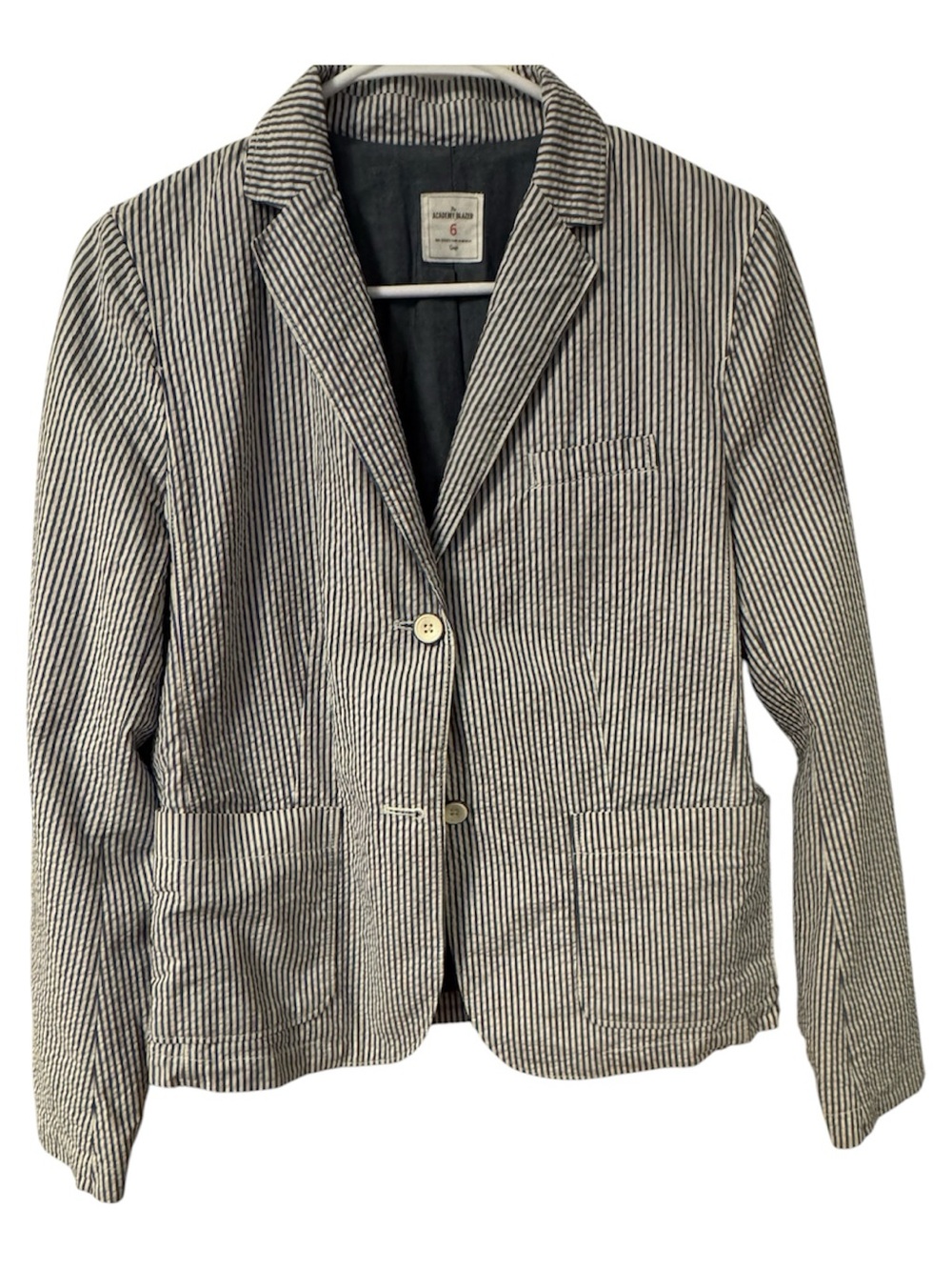 GAP Navy and White Academy Blazer Striped Seersucker Cotton Blazer